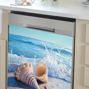 Ocean Wave Dishwasher Cover with Seashell Design